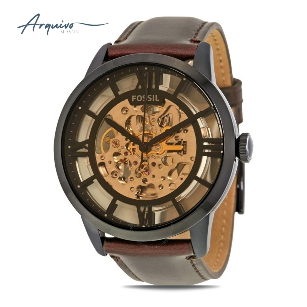 Jam Tangan Pria Fossil Townsman Automatic Kulit Brown Casual Mewah Sporty Original ME3098