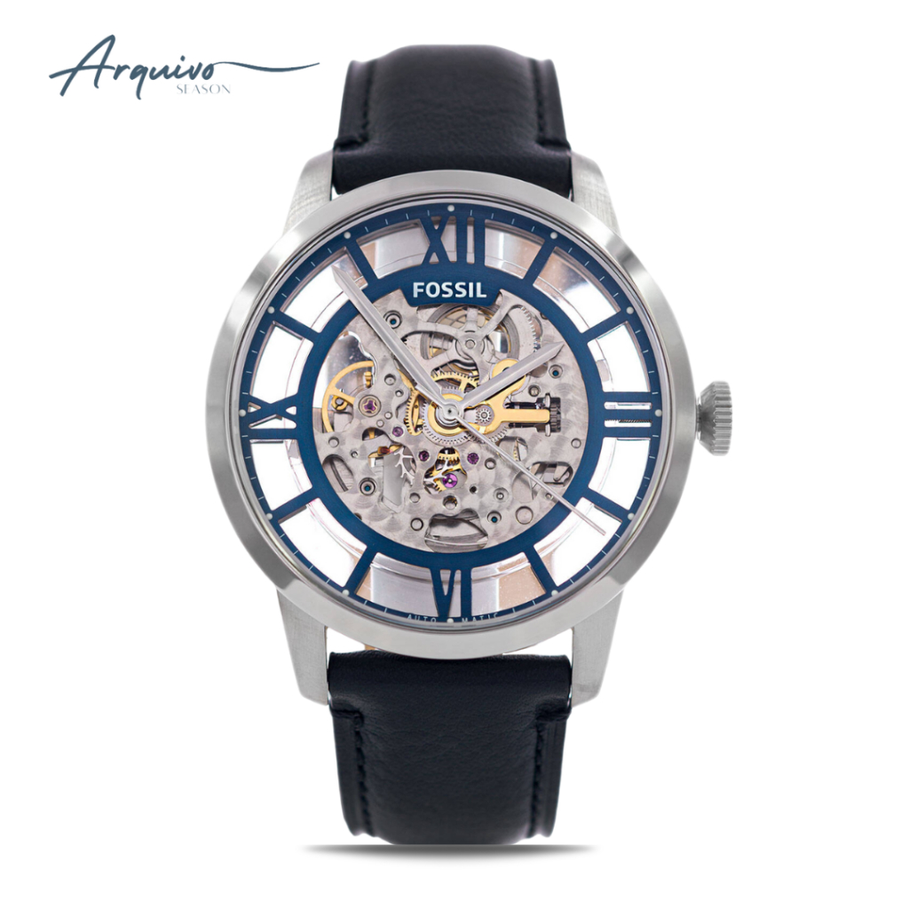 Jam Tangan Pria Fossil Townsman Automatic Kulit Black Mewah Casual Original ME3200