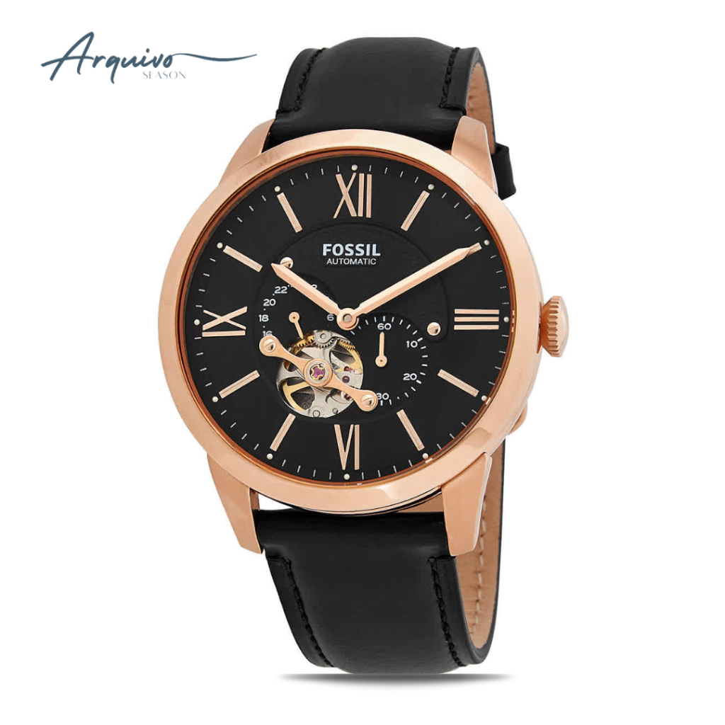 Jam Tangan Fossil Pria Townsman Automatic Kulit Black Mewah Casual Original ME3170