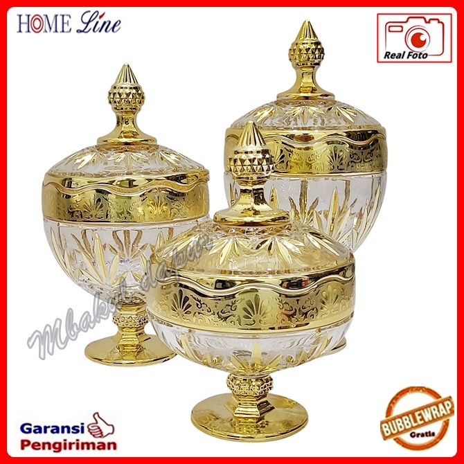 Toples Kaca Kristal Toples Piala Set Toples Lebaran Set Toples Pajangan Emas Vicenza