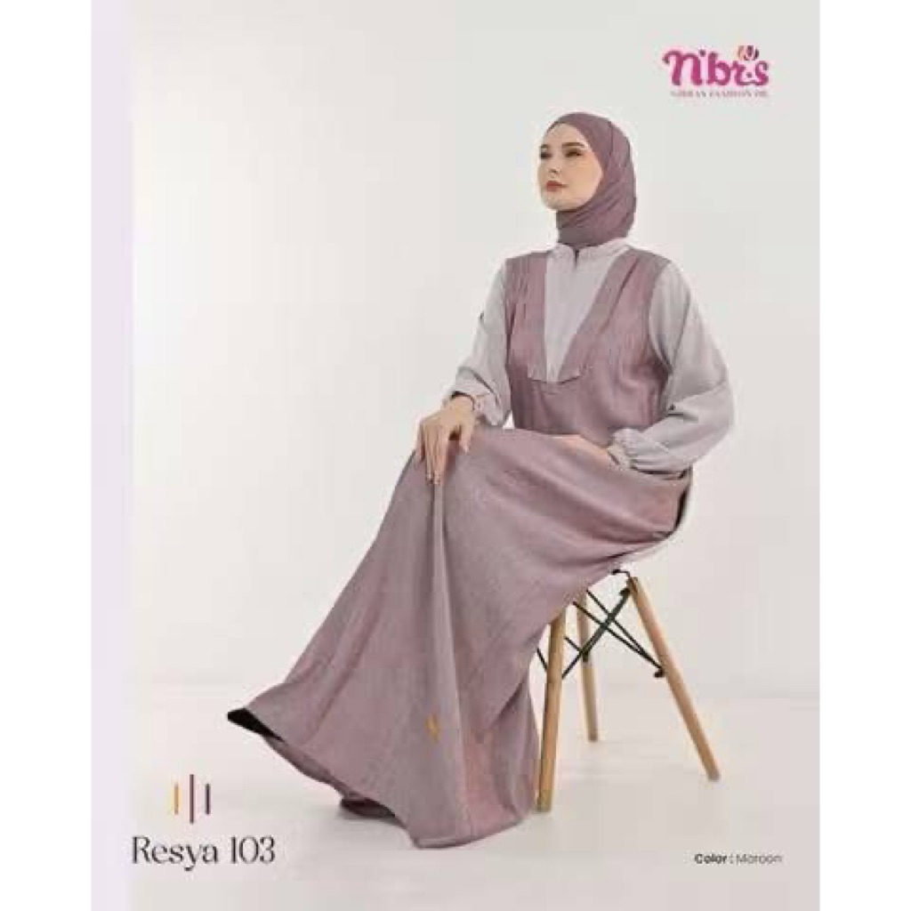 GAMIS NIBRAS RESYA 103 maroon.Gamis nibras diskon termurah.gamis nibras terbaru