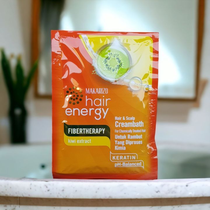 MAKARIZO Creambath Hair Energy Fibertherapy Kiwi Sachet Melembabkan Rambut Asam Amino Keratin 30gr