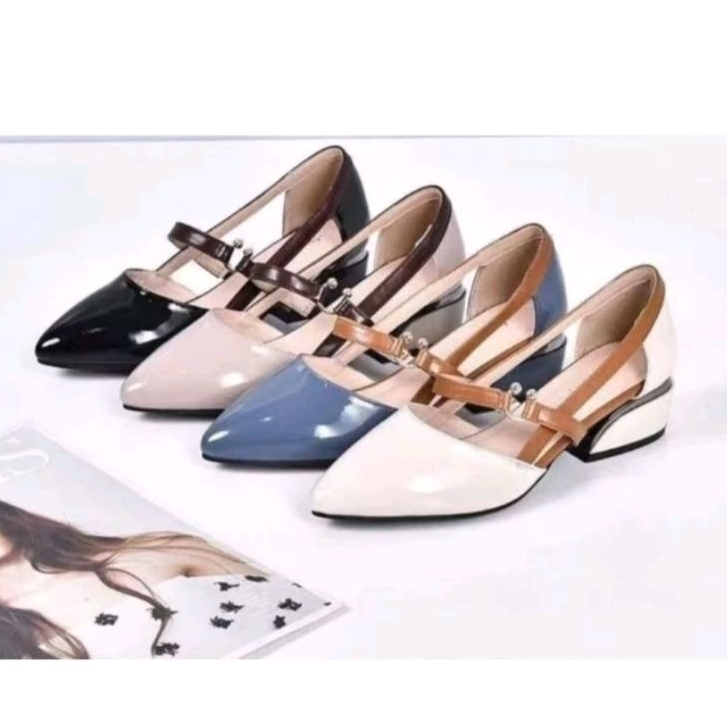 Sepatu Pantofel wanita Hak-Tahu Cin-Cin 3CM