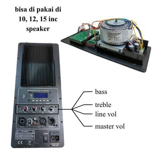 Mesin Speaker Aktif Power Kit Model Huper js10 USB Bluetooth Class H 1000W 10-15 Inch
