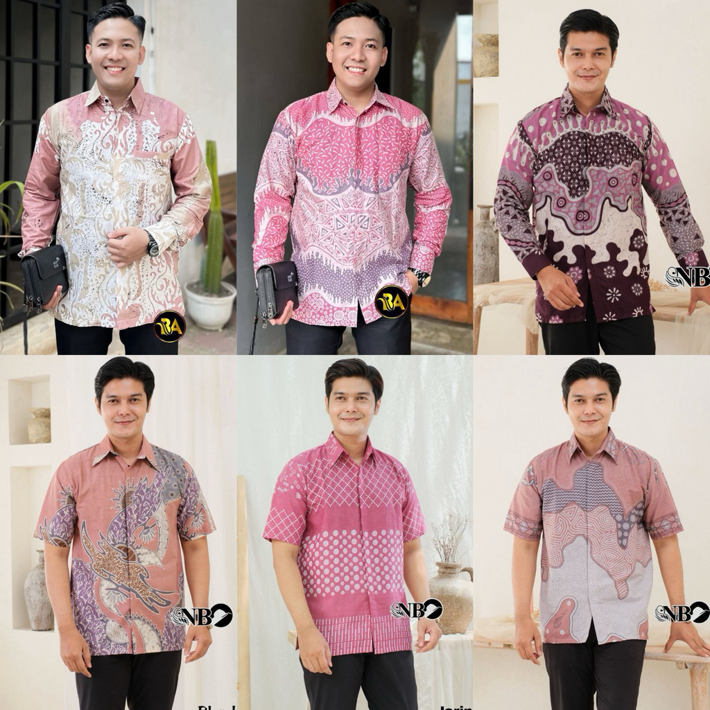 BAJU BATIK PRIA WARNA PINK/PEACH/ROSEGOLD/SALMON/FANTA/DUSTY PINK ATASAN BATIK PRIA MODERN KEMEJA LE