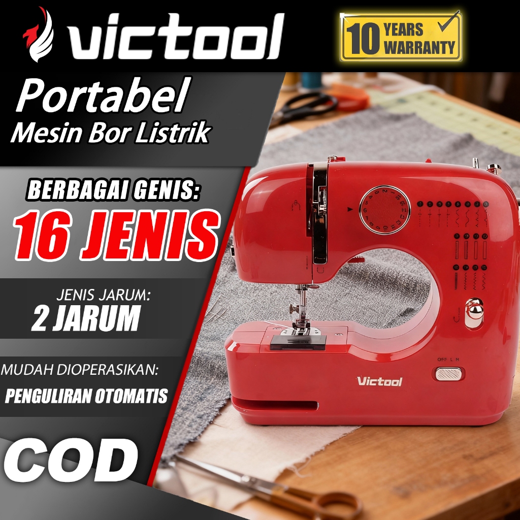 VICTOOL Mini Electric Sewing Machine, Multifunctional Household Sewing Machine with 16 Stitches, Dou
