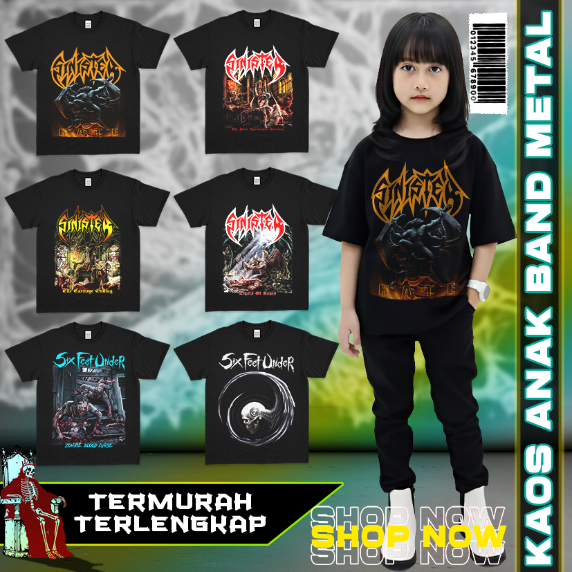 Kaos anak band metal SIX FEET UNDER kaos anak street ROCK usia 2-12 tahun