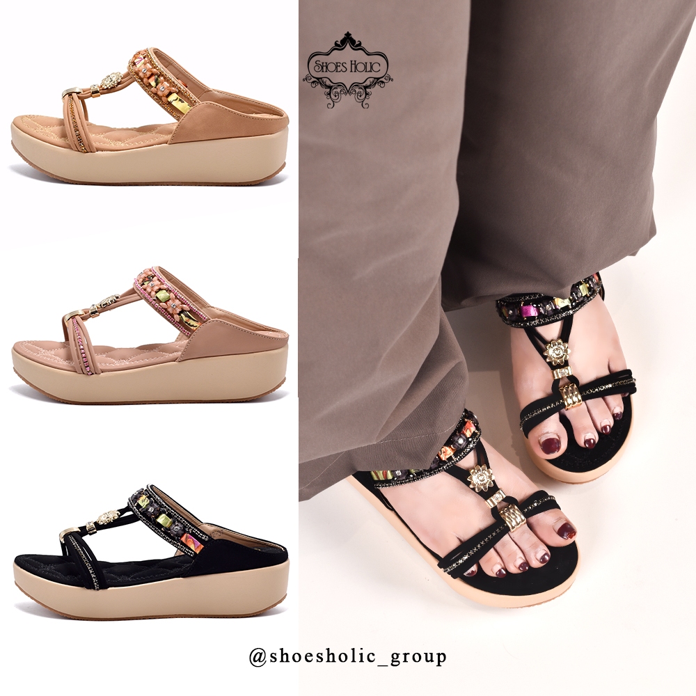 Sandal Wedges Boho Strap Wanita 5 cm  SH 333-B42 (3 WARNA)
