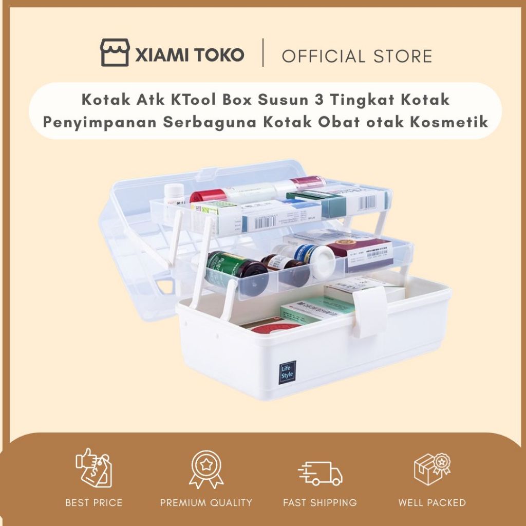 Tool Box Susun 3 Tingkat Kotak Penyimpanan Serbaguna Kotak Obat Kotak Atk Kotak Kosmetik