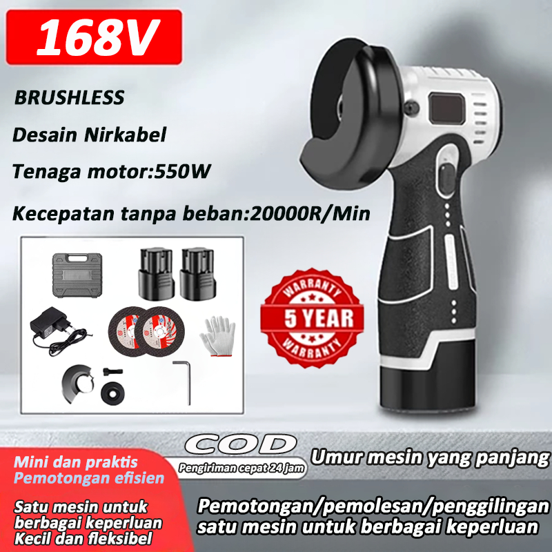 168V Brushless Gerinda Angle Grinder Cordless Mesin Gerinda Tangan Elektrik Gerinda Baterai Portable
