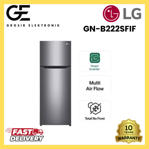 LG Kulkas 2 Pintu 209L Smart Inverter GN-B222SFIF Total No Frost Tanpa Bunga Es Garansi Resmi / 222 