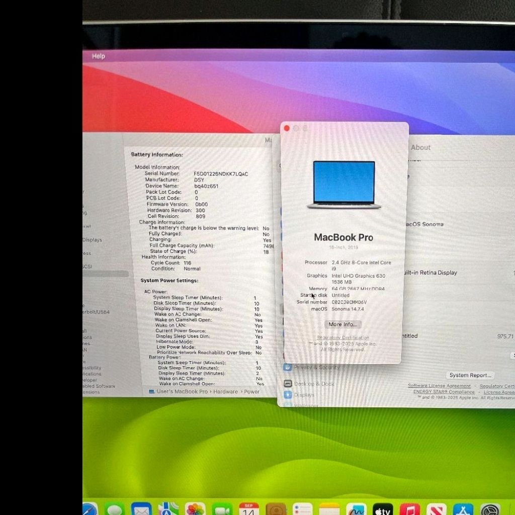 2019 Macbook Pro A2141 Intel i9,16" Screen,64Gb RAM Big Memory,1Tb SSD, Original AC Charger,Fast,Goo