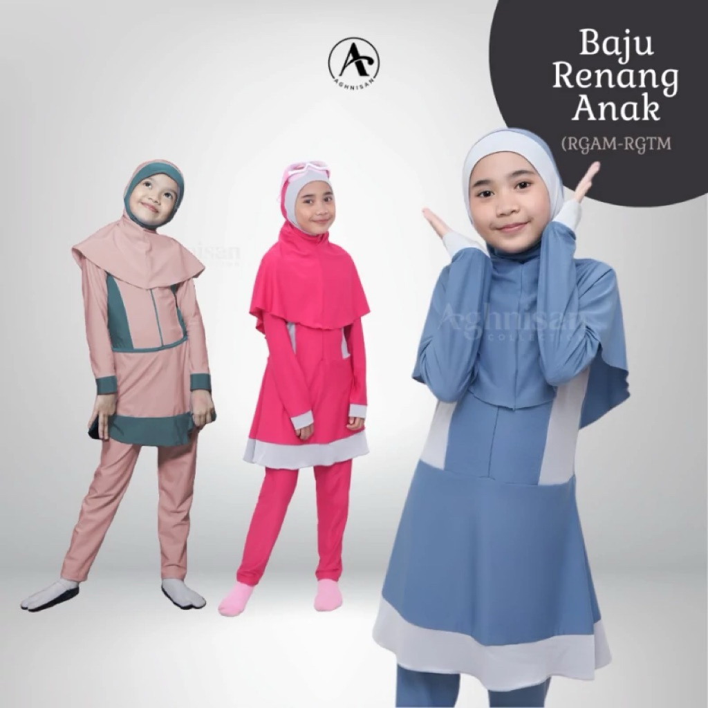 Aghnisan Collection - RGTM - Baju Renang Anak Perempuan - Baju Renang Ana muslimah Usia Sd - Butik S