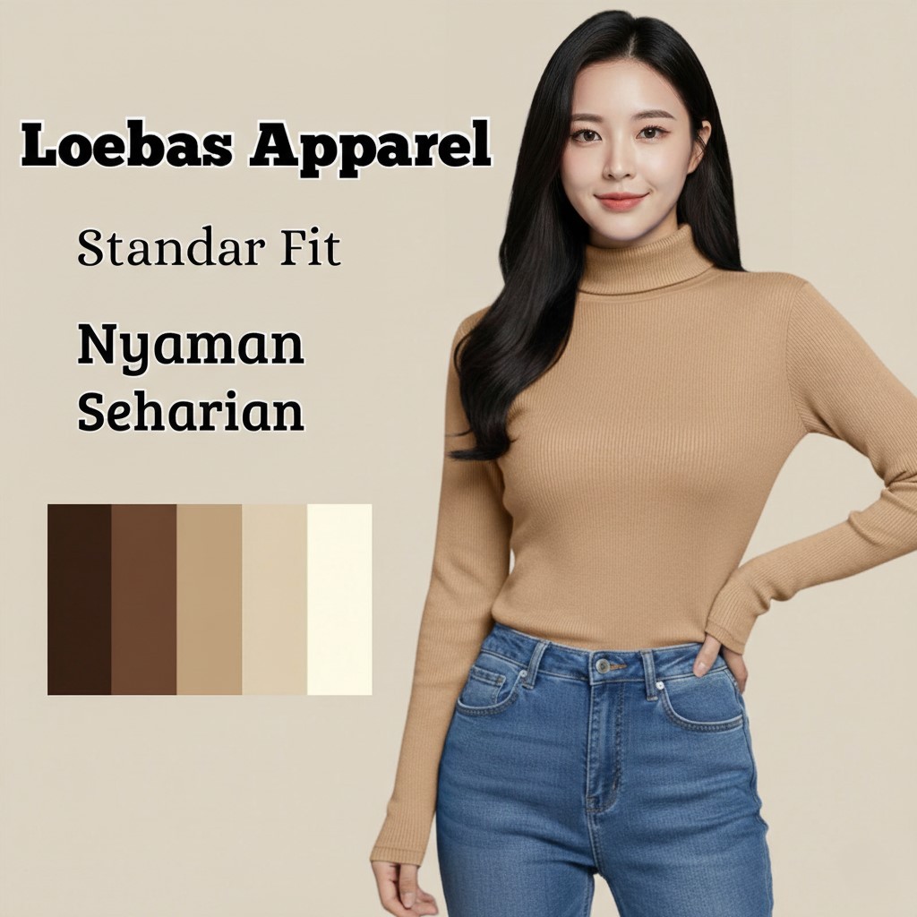 Inner Rajut Baju Dalaman Polos Wanita Model Turtleneck Leher Tinggi Lengan Panjang