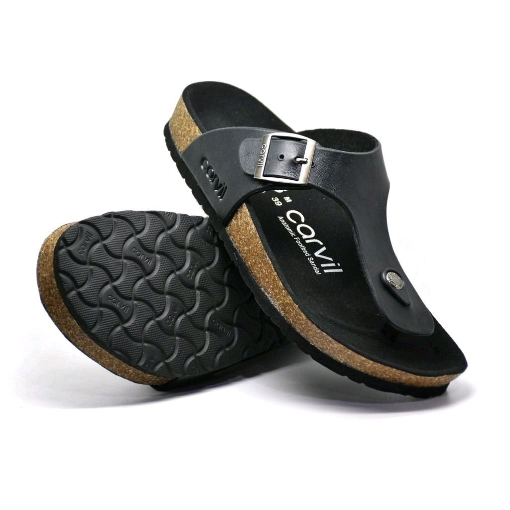 CARVIL ROMEO 01 HITAM Sandal Kulit Pria Original