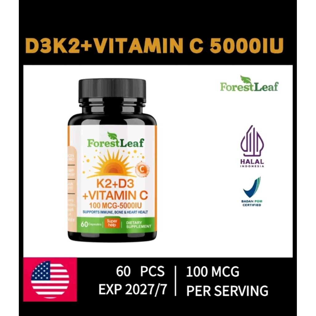 ForestLeaf K2 + D3 + Vitamin C 5000 IU Immune, Bone & Heart Support Supplement