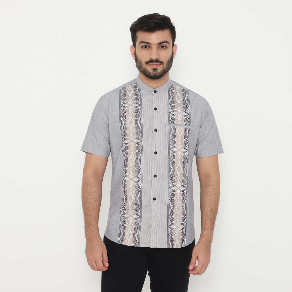 Dancus Baju Muslim Pria Baju Koko Motif Bordir Lengan Pendek Warna Cream OLRM364