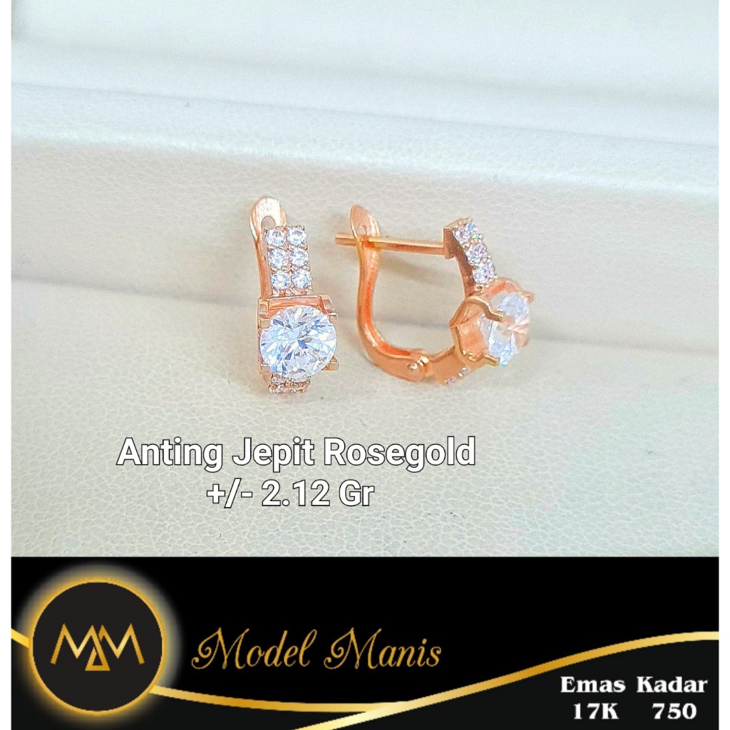 Anting Jepit Swarovski Rosegold 750 kadar 17k