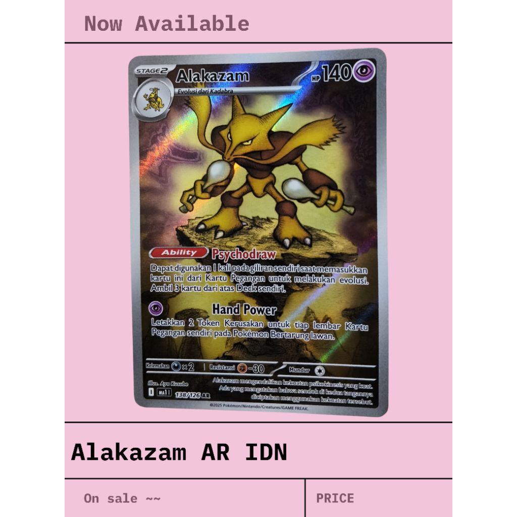 Kartu pokemon art rare "AR" Alakazam IDN