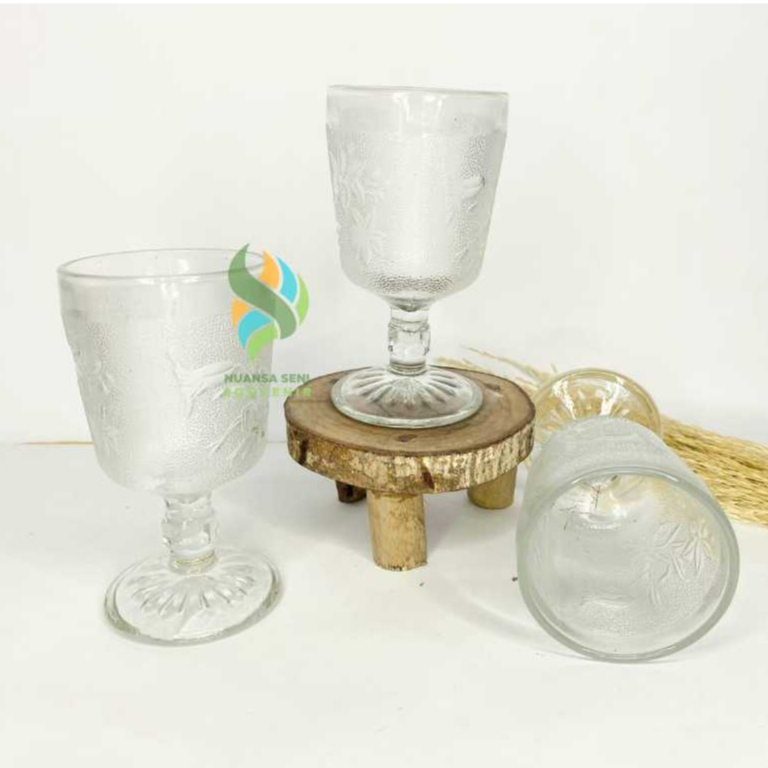 Souvenir Gelas Minum Kaki Bunga Mug Kaca Motif Cangkir Minum Gelas Stemware Motif Bunga