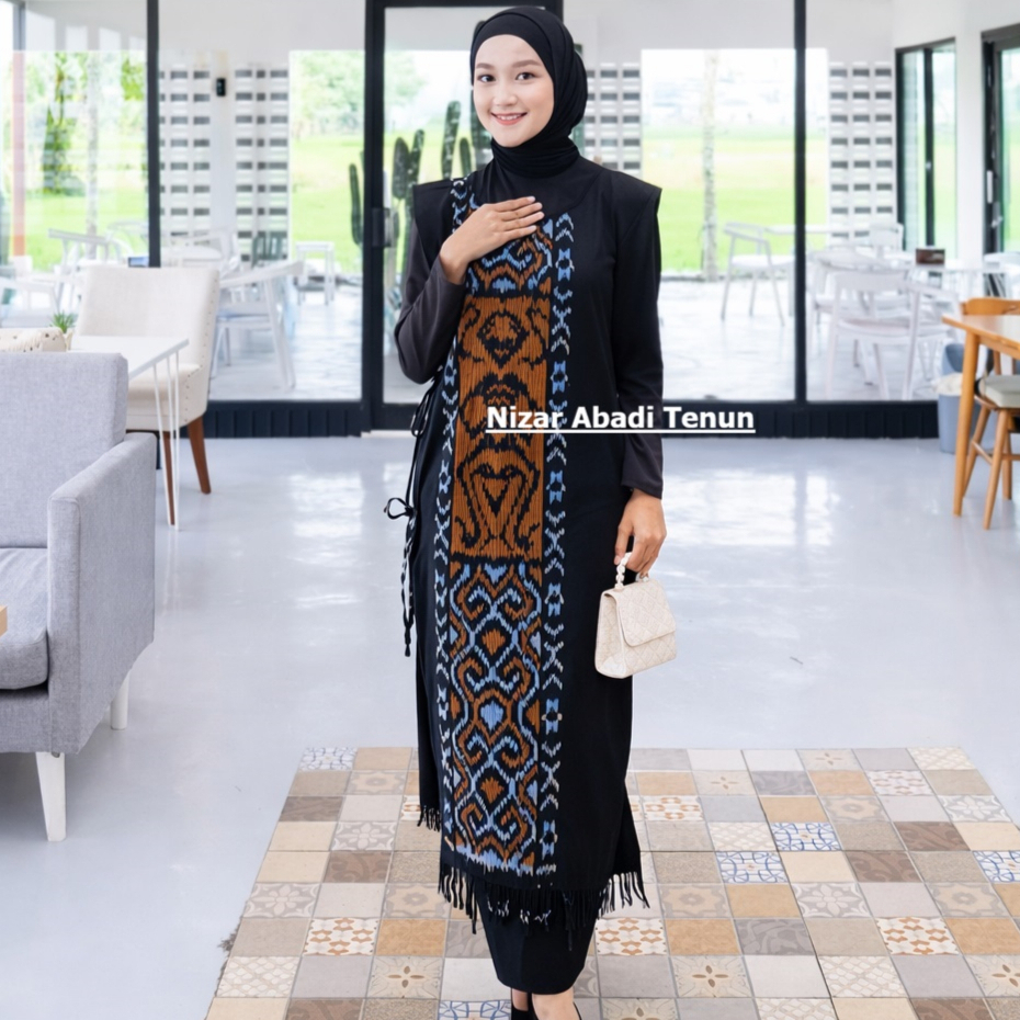 Vest Tenun Wanita Panjang, Outer Baju Tenun, Baju Tenun Wanita Terbaru - Motif Asmat