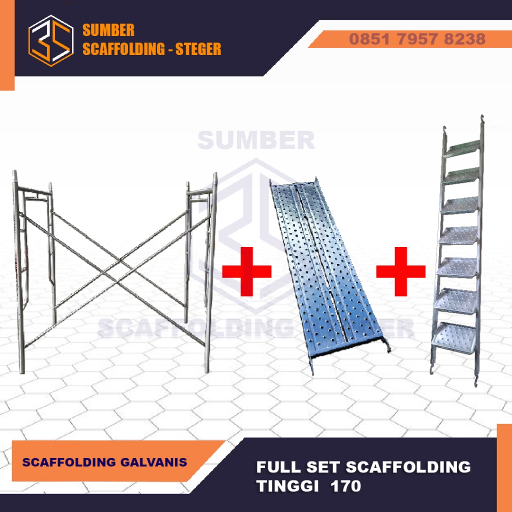 Set Lengkap Scaffolding - Steger Galvanis Main Frame 170, Tangga 170 dan Catwalk