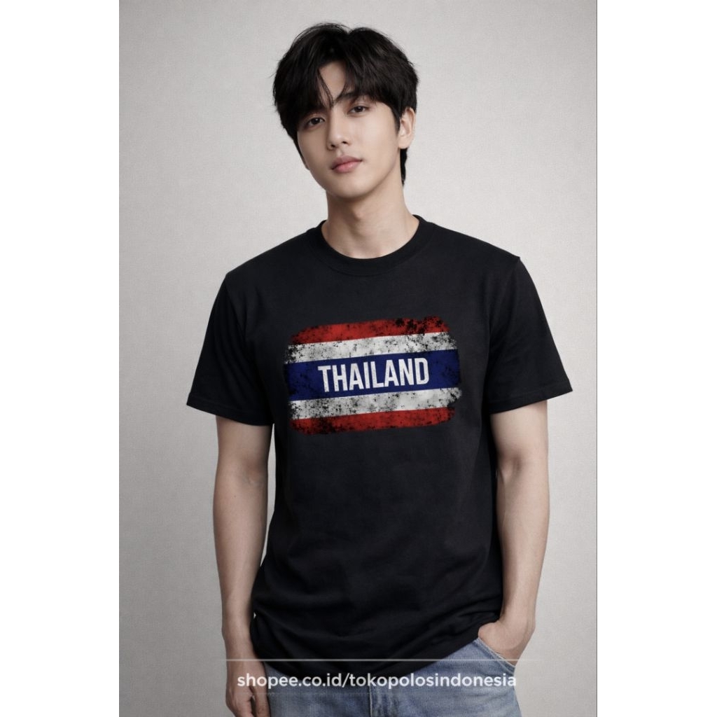 Kaos Thailand Hitam dengan Desain Bendera Thailand untuk Pria baju oleh oleh