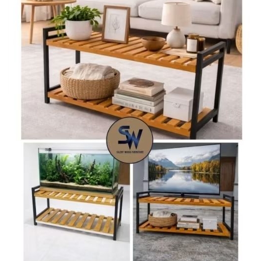 Rak susun 2 rak kayu solid Rak Aquarium Meja tv Rak aksesoris rak dapur meja aksesoris