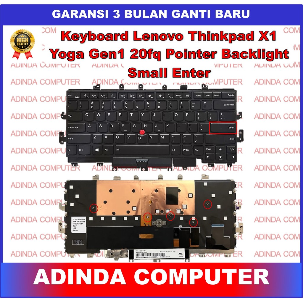 Keyboard Lenovo Thinkpad X1 Yoga Gen1 Gen 1 Gen2 Gen 2 1st gen 2016 20fq 20fr 20FB 20FC Pointer Back