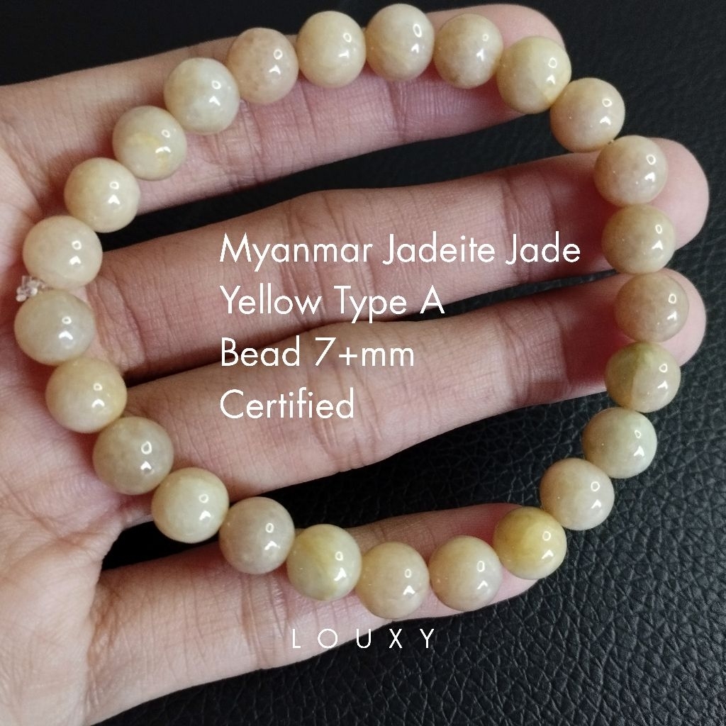 Gelang Batu Giok Myanmar Kuning Alami Bersertifikat Gelang Giok Burma Giok Natural