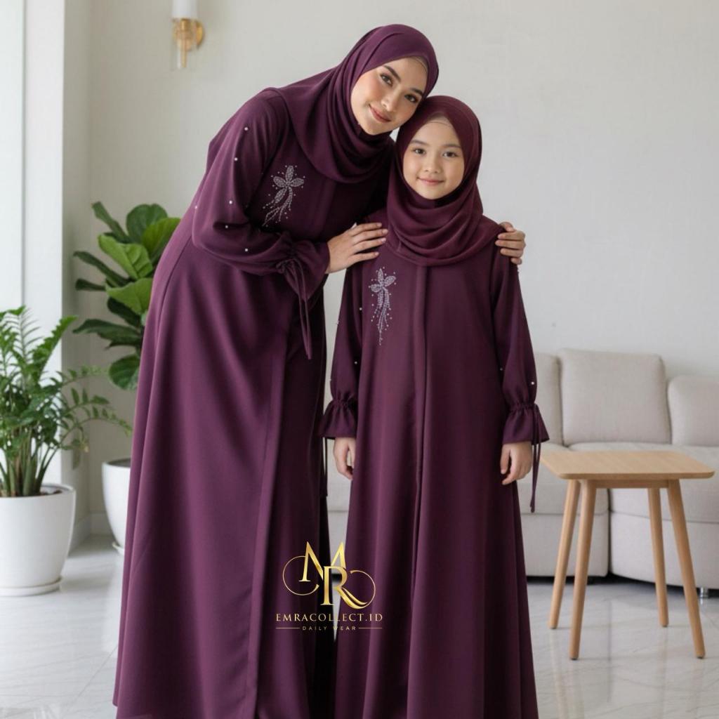 Gamis Dress Sarimbit Lebaran Couple Keluarga Ibu Anak Bahan Sabrina Anti uv Premium Aisha