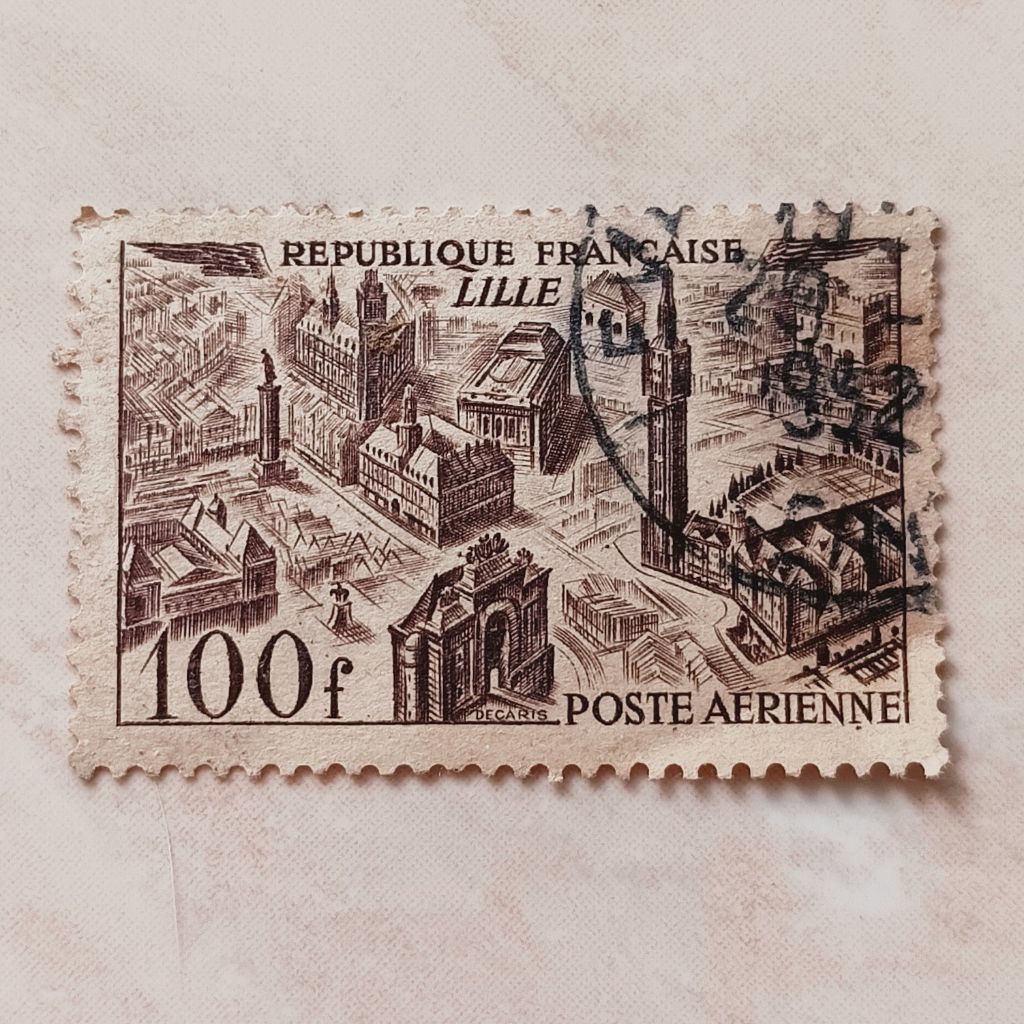 (OG) Perangko Perancis 1949 Aerial Cityscapes - Views of the town - Lille 100 franc Used