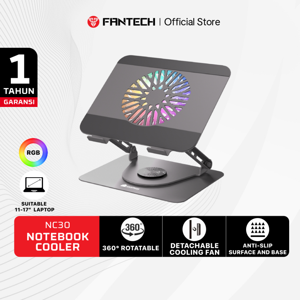Fantech Cooling Pad Metal Besi RGB Kipas Pendingin Laptop Notebook Cooler 360 derajat for Laptop 11 