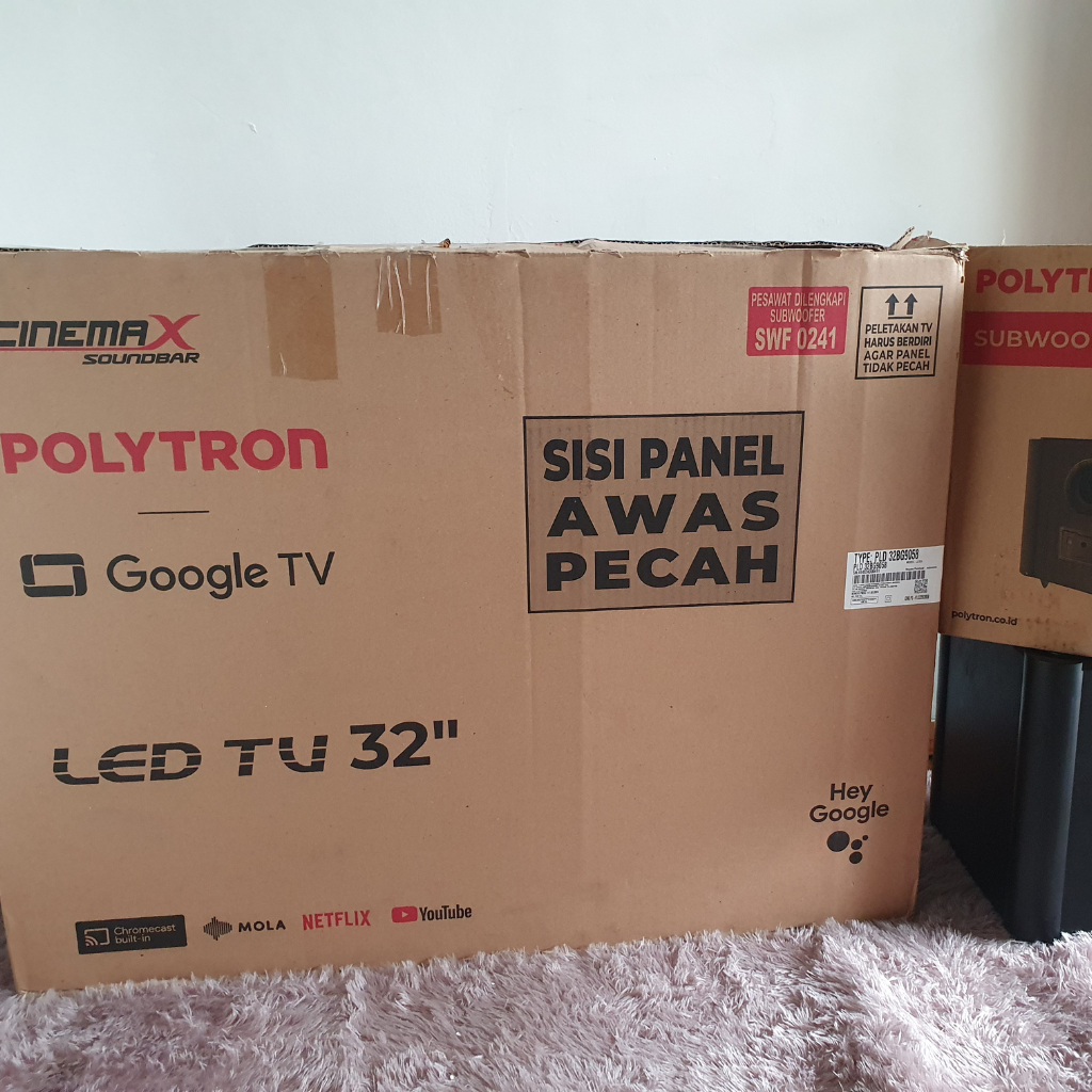TV LED 32 INCH POLYTRON GTV + SOUNDBAR + SUB WOOFER, bisa yotube,netfilx,disney,DVBT2