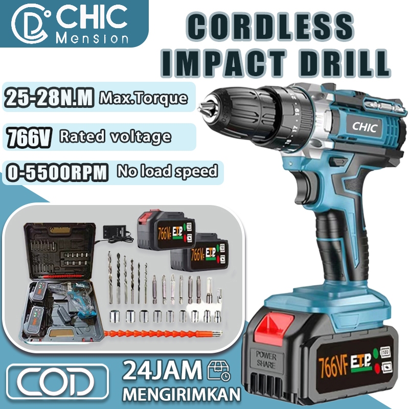 CHIC 766V Mesin Bor Baterai Tangan Cordless Drill Baterai impact dril  Mesin Bor Cordless  Cordless 