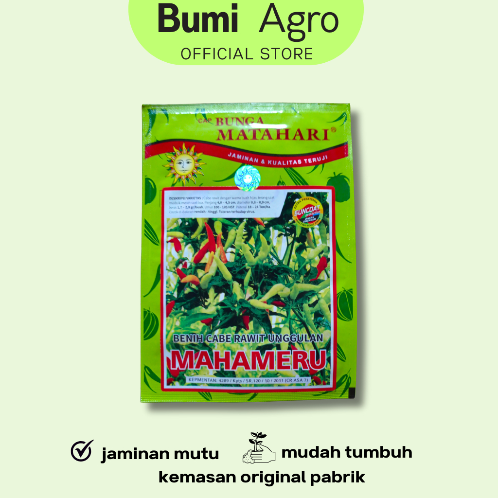 Benih Cabai Rawit 10 gr MAHAMERU Cap Bunga Matahari Hydroponik Hidroponik Biji Cabe Putih Pedas Data