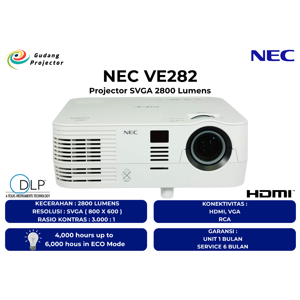 Proyektor Second NEC VE282 HDMI 2800 Lumens Terang