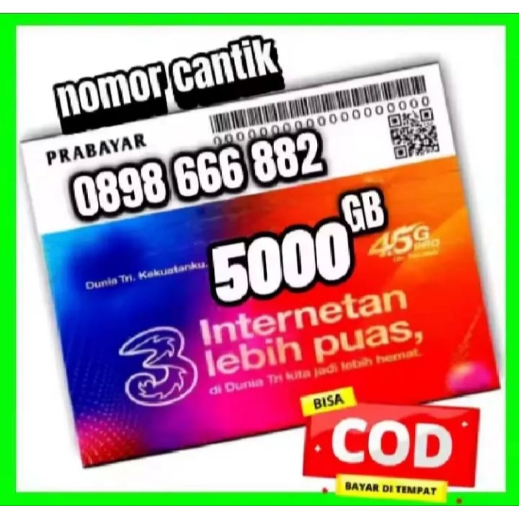 Nomor Cantik Kartu Perdana 3 TRI 10 Digit Kartu Prabayar Support jaringan 4G/5G LTE Dapat digunakan 