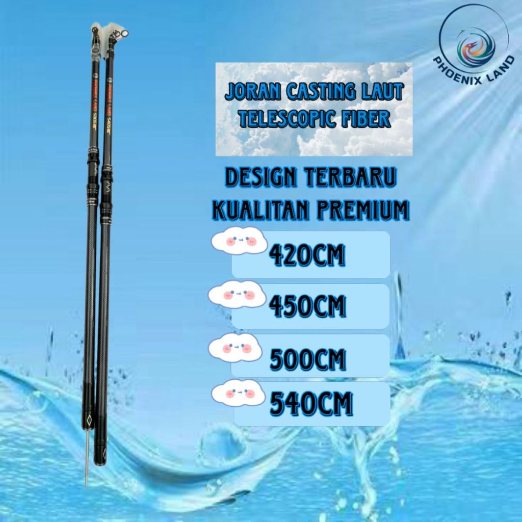 Joran Laut PHOENIX LAND Fiberglass Super Keras Lempar Jauh 100m Pasak Tanah Built-in Ukuran 420-540c