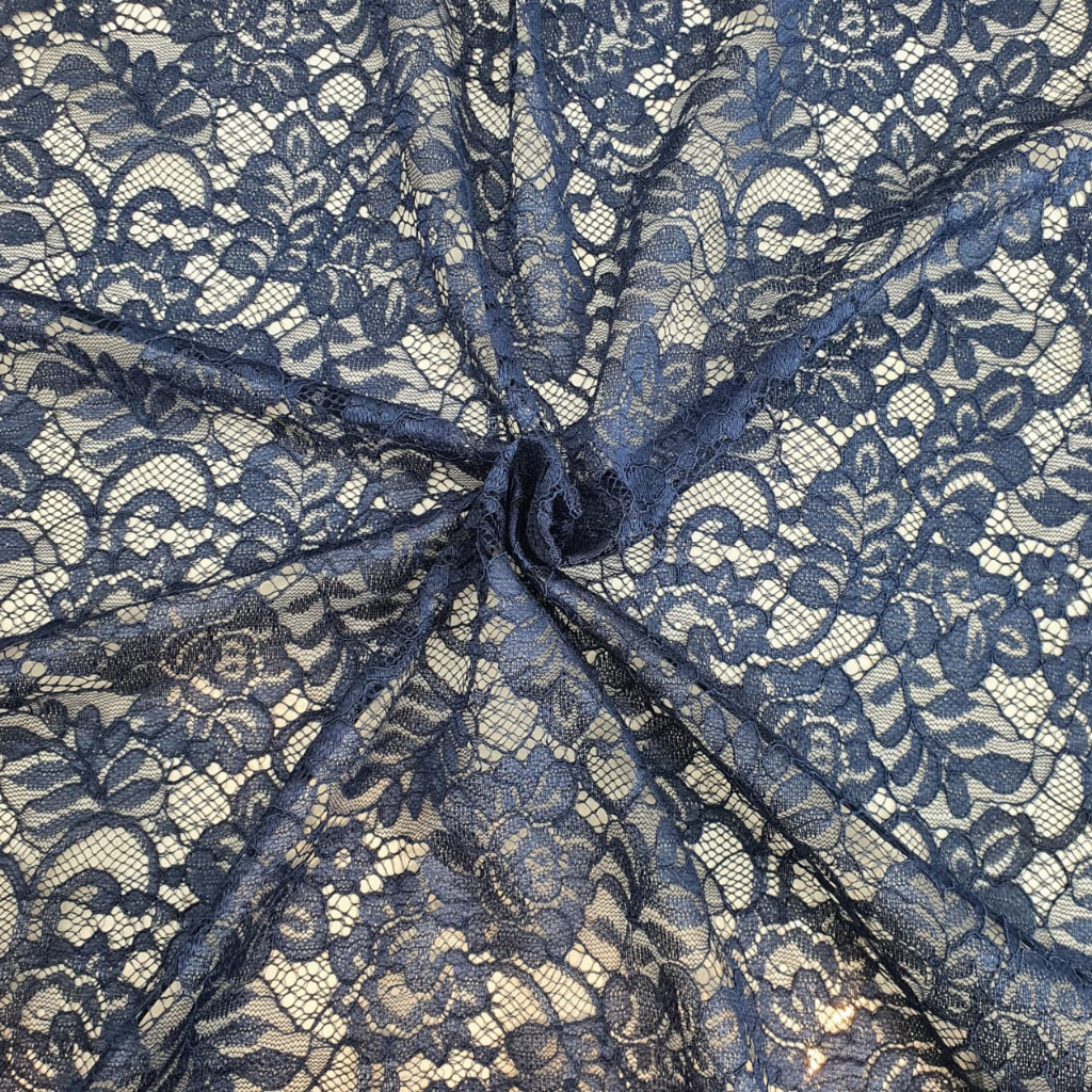 Kain Brokat Lace Motif Bunga Mawar Navy ( Pronto Moda )