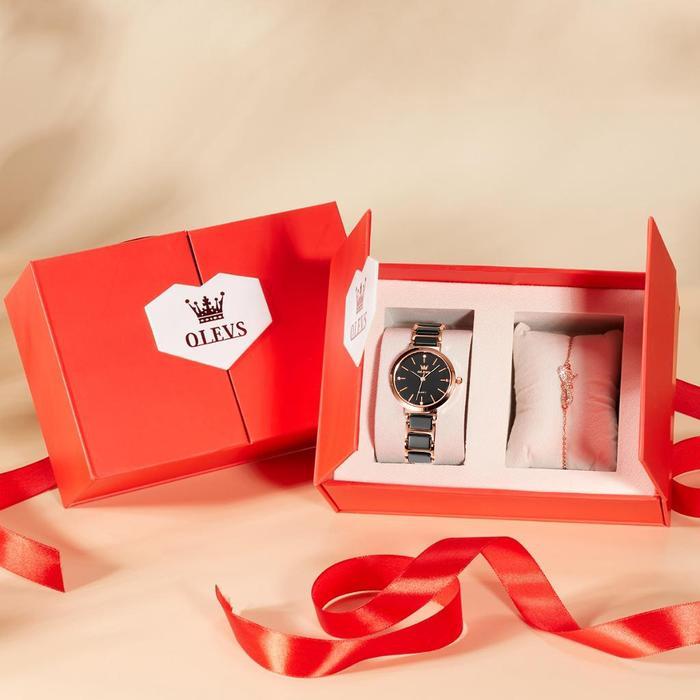OLEVS Jam Tangan Wanita  Original + Gelang + Box Mewah Anti Air  Fashion Elegan Women Watch