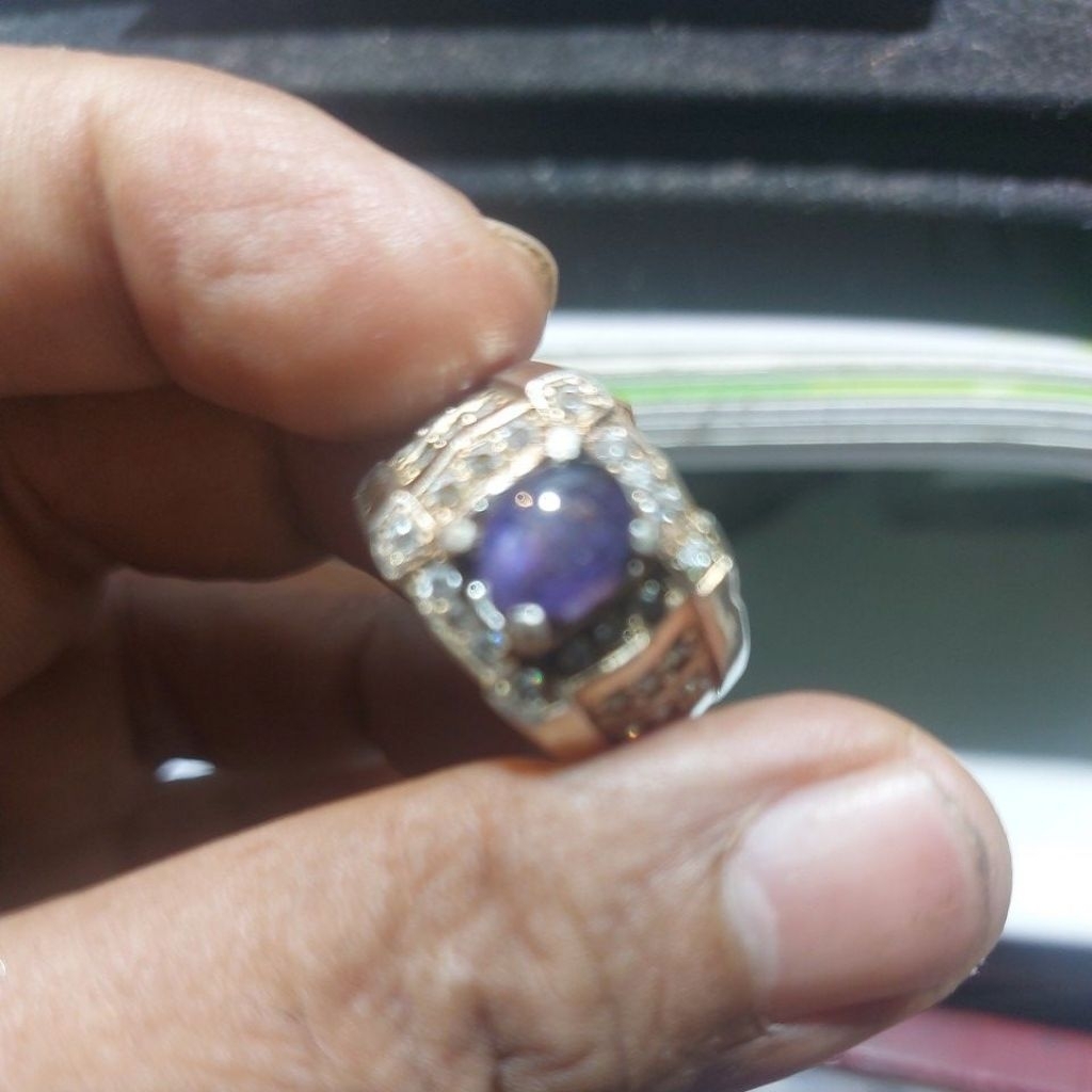 Cincin perak Star safir Srilangka / Ceylon