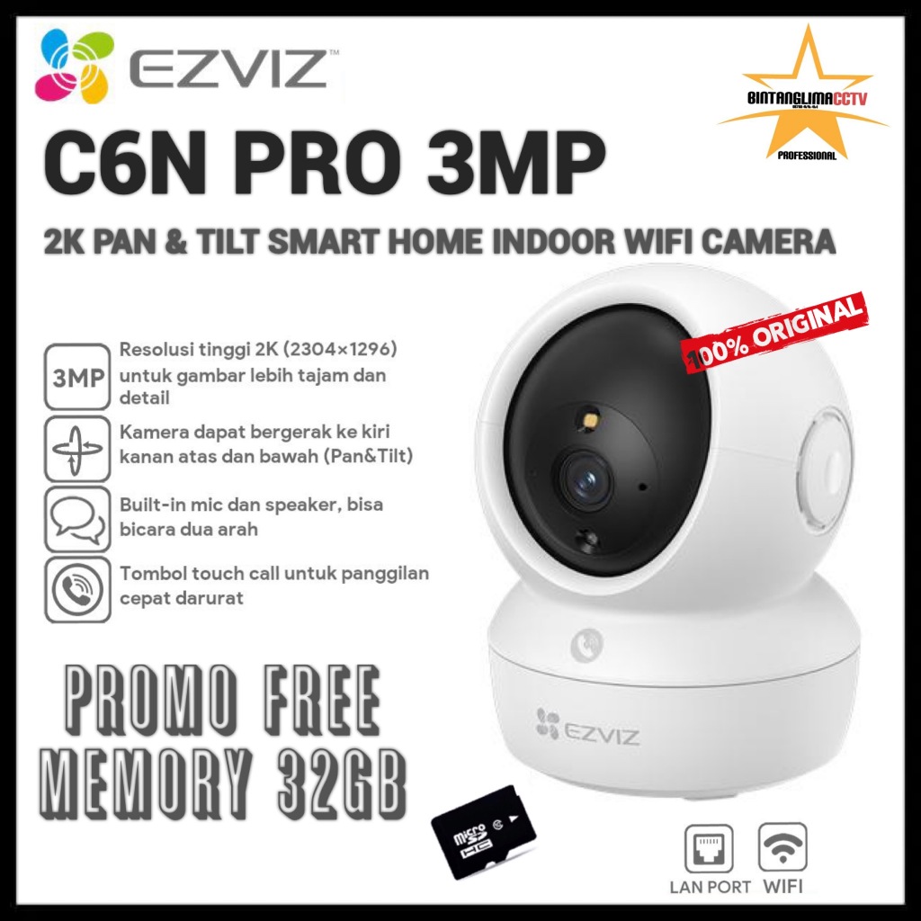 NEW PORODUK EZVIZ C6N PRO 3MP 2K PAN & TILT SMART TRACKING & SMART COLOR NIGHT VISION SMART HOME