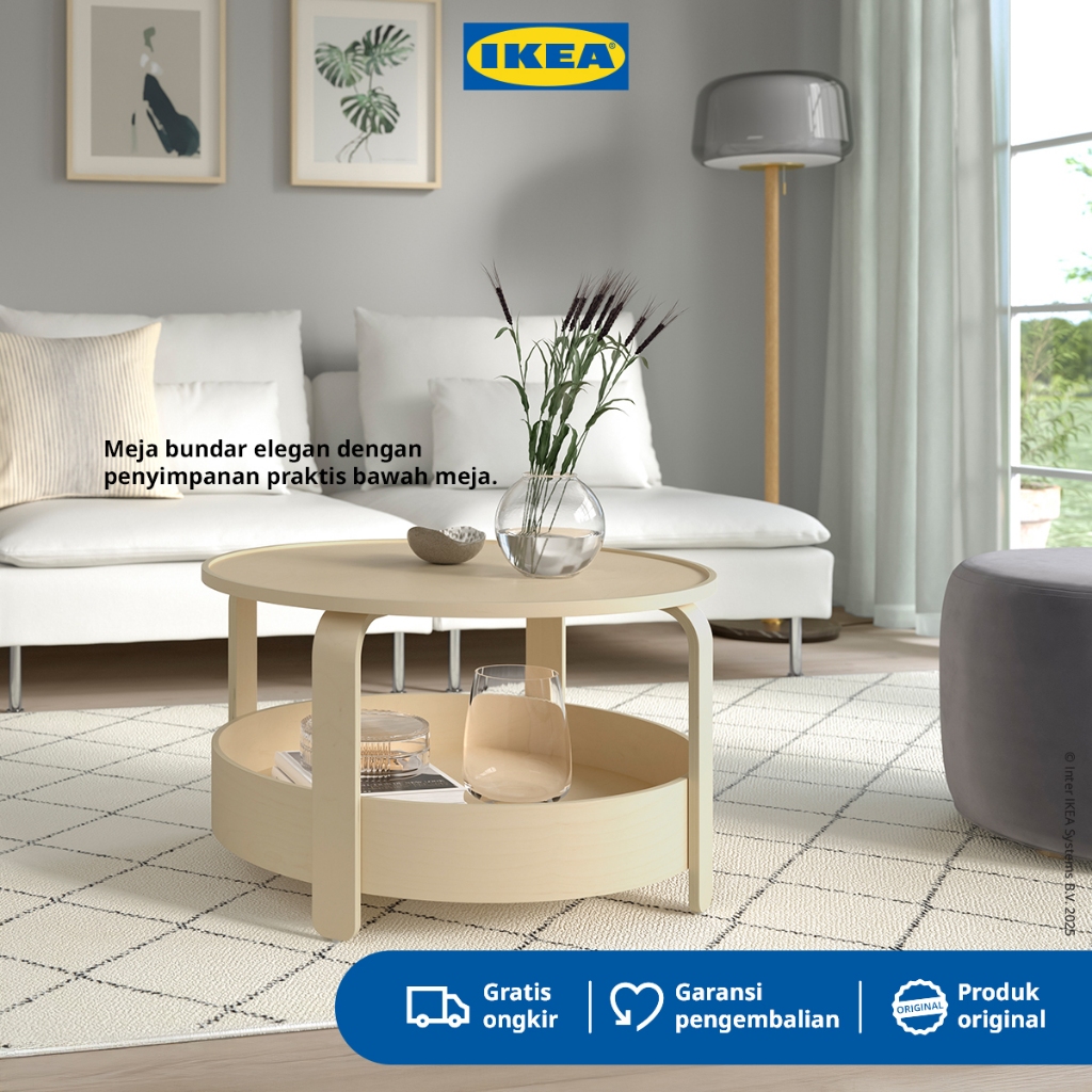 IKEA BORGEBY Meja Tamu Bulat Minimalis Veneer Kayu Birch 70 cm
