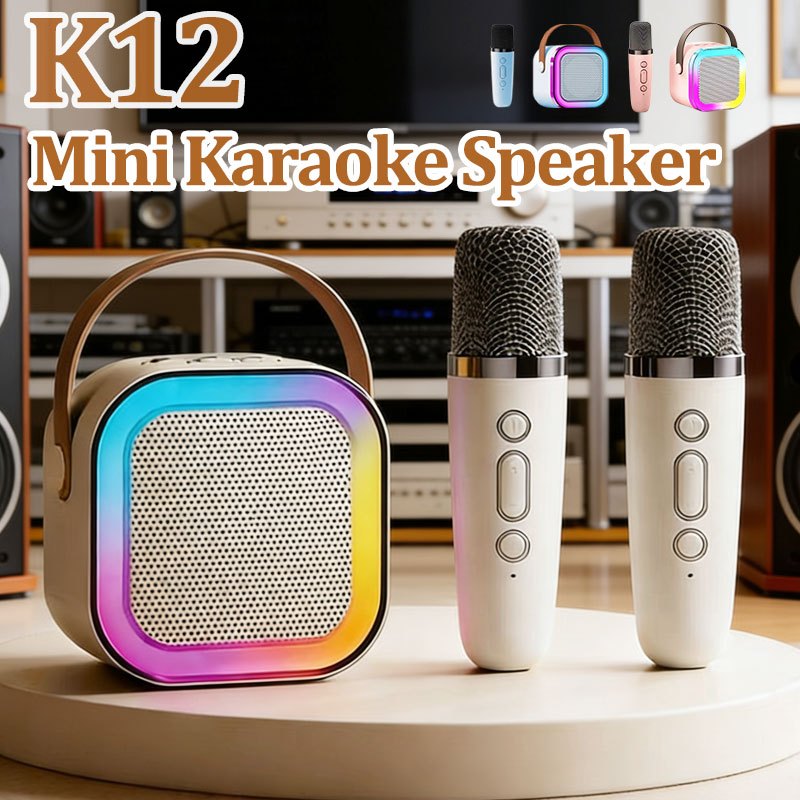 [COD] K12 Speaker Bluetooth Karaoke With 2Mic 3D Stereo Mini Bluetooth Speaker Set Full bass Karaoke