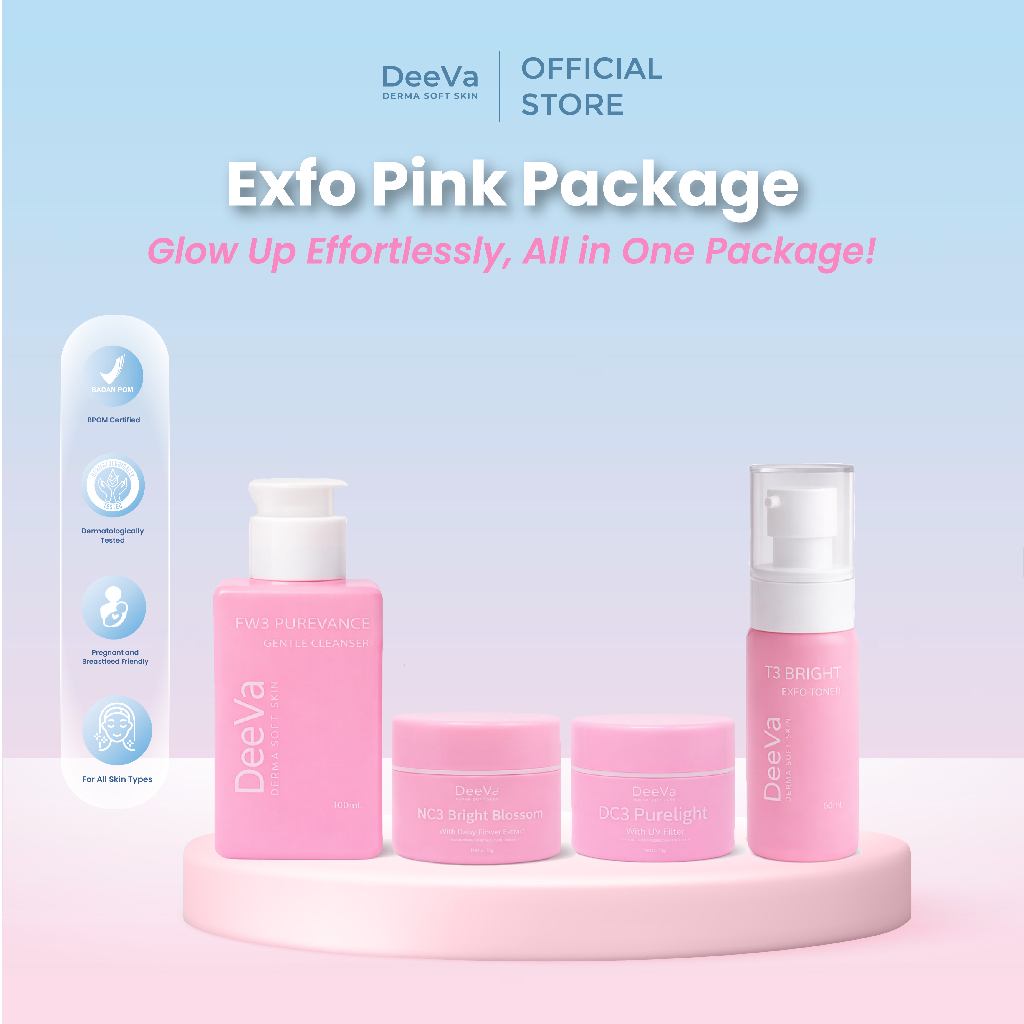 DeeVa Derma Soft Skin - Exfo Pink Package Series Free Pouch Handbag (Day Cream DC3, Gentle Cleanser 