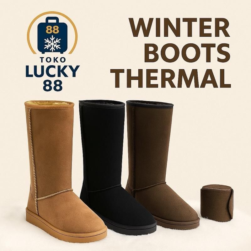 TOKO LUCKY 88 Sepatu Boots UGG Long Winter Import Musim Dingin Bulu Suede Fur Shoes Wanita Hitam Ker