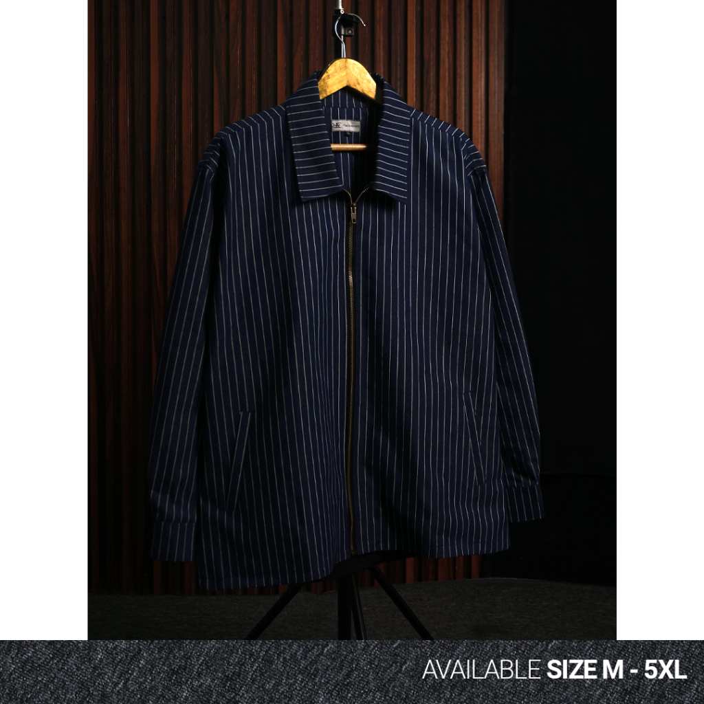 REEVANT Work Jaket Denim Unisex Salur Navy Big Size Jumbo Ukuran M-5XL