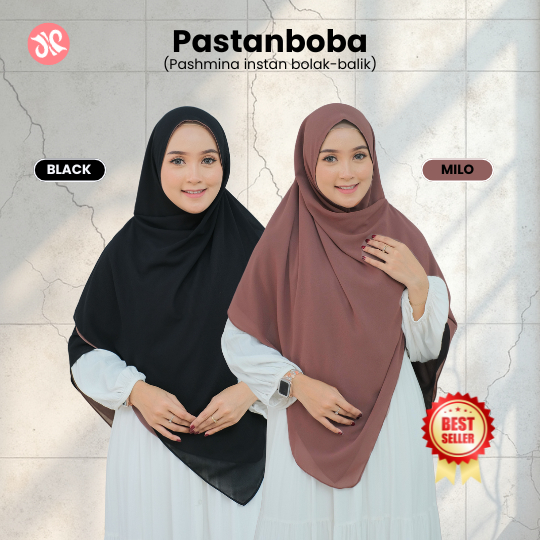 JANNAH RIVER Pastanboba Pashmina Instan Bolak-balik 2 Warna Bahan Ceruty Babydoll Premium