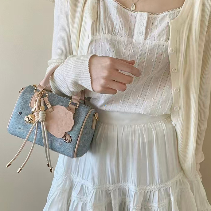 Tas Selempang Wanita Bahan Katun Jeans SintetisSelempang Bahu Untuk Barang Kecil Gaya Liburan Cerah